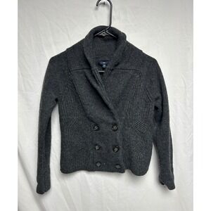 Gap Womens  Gray Double Breasted Shawl Collar Knit Cardigan Wool Blend Sweater S
